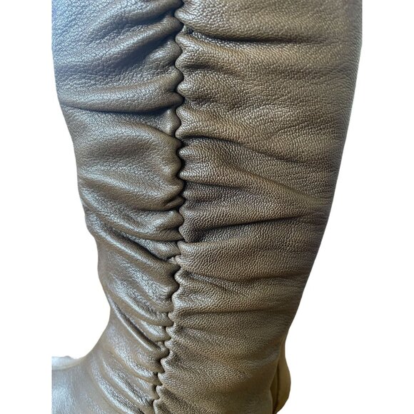 SOLD! Choo Woman's 7.5 Gathered LEATHER Riding Boots Knee High Flat Tall Brown - Picture 7 of 9